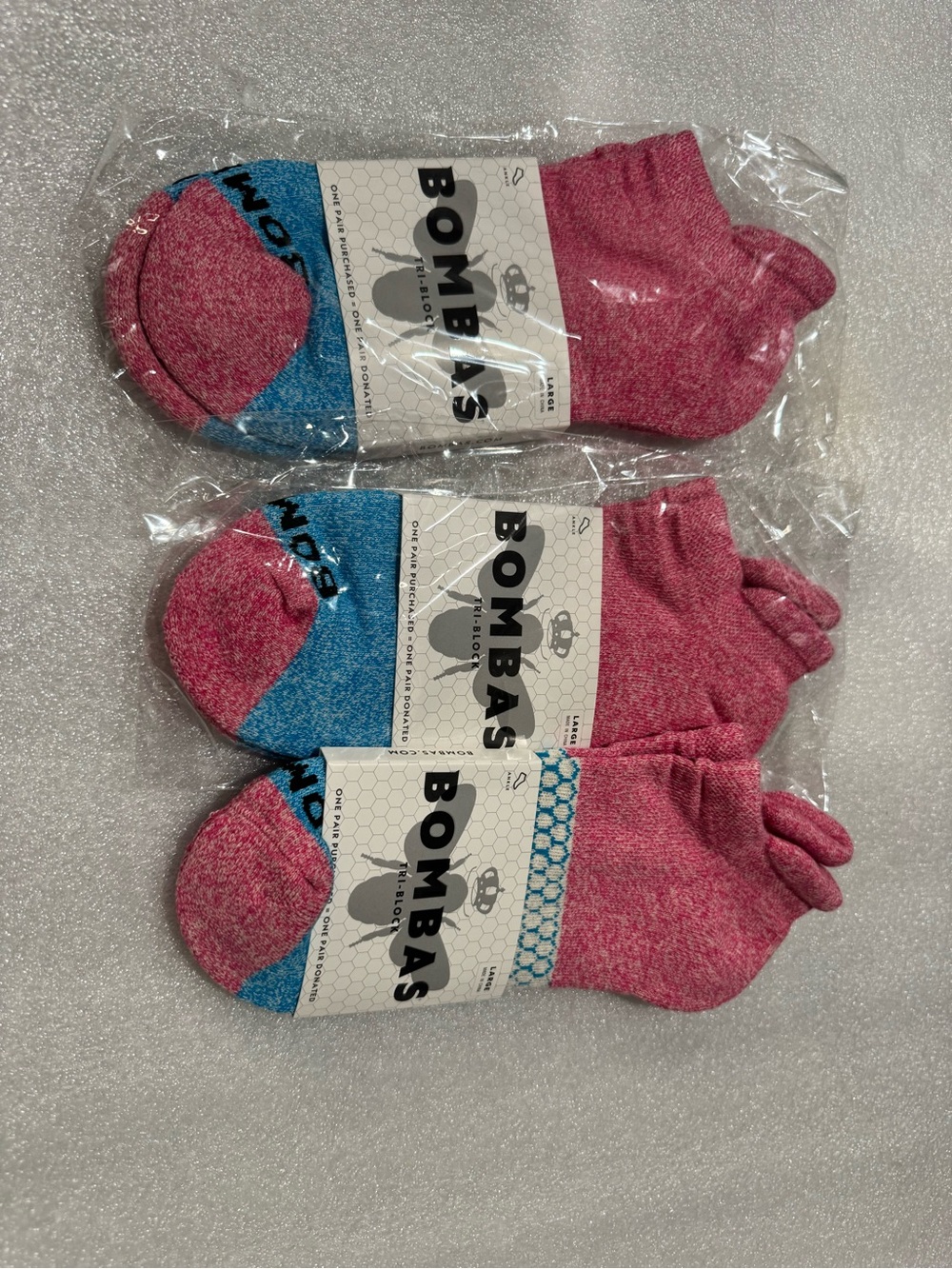 Bombas Pink & Blue Ankle Large Socks (3 Pack) NWT